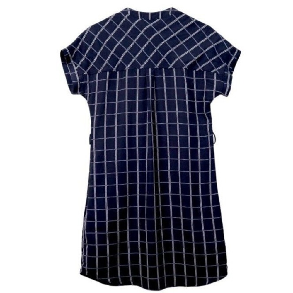 Monteau Los Angeles Navy Blue White Grid Button Front Shirt Dress Small - Picture 2 of 7
